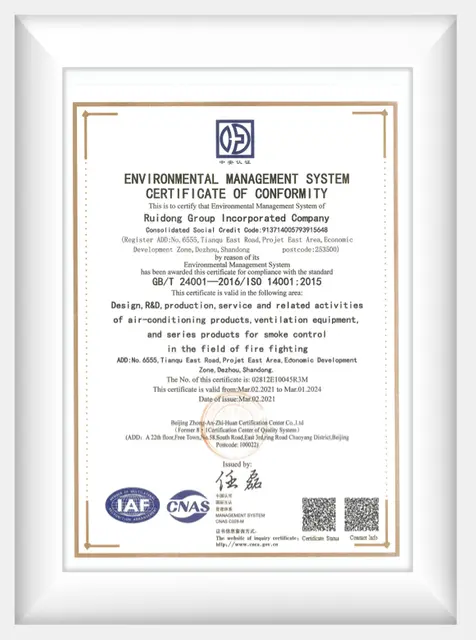 ISO 14001 environmental management system certificate