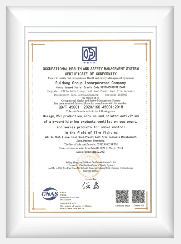 ISO 45001 occupational health and safety certificate